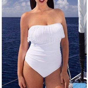 Swimsuits for All White Fringe One Piece